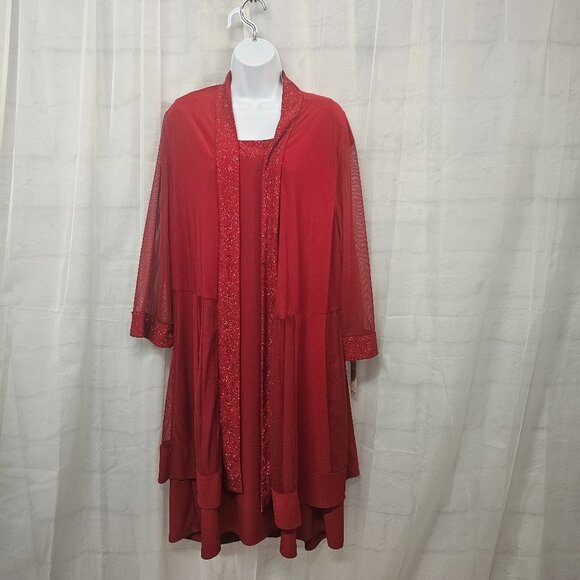 NWT R&M Richards Red Glittery Sheer Formal Romantic Mature Dress and Jacket 22W - Picture 1 of 16